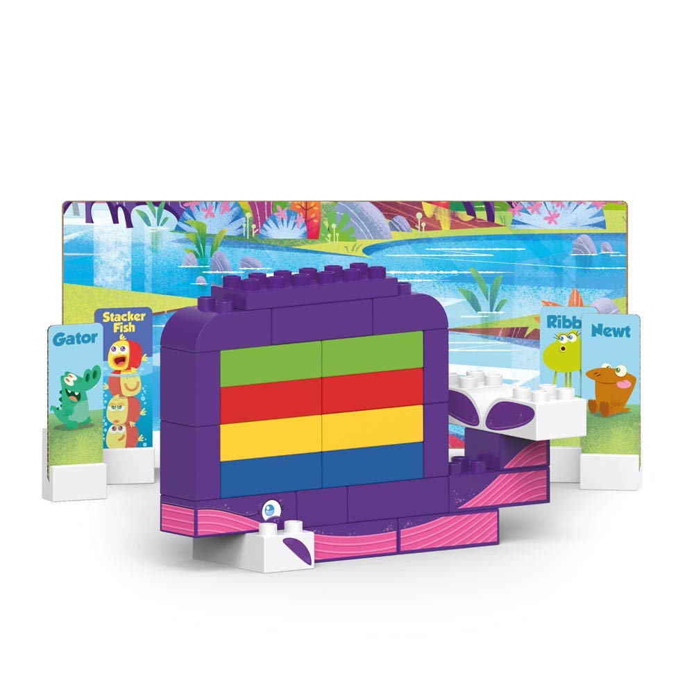 BIOBUDDI BB-0154 – Swampies Kit – Rainy, Biological Building Blocks for Pluging, Compatible with Other Brands, Made from Organic Plastic, 36 Clamping Blocks, Play Background and Cardboard Figures