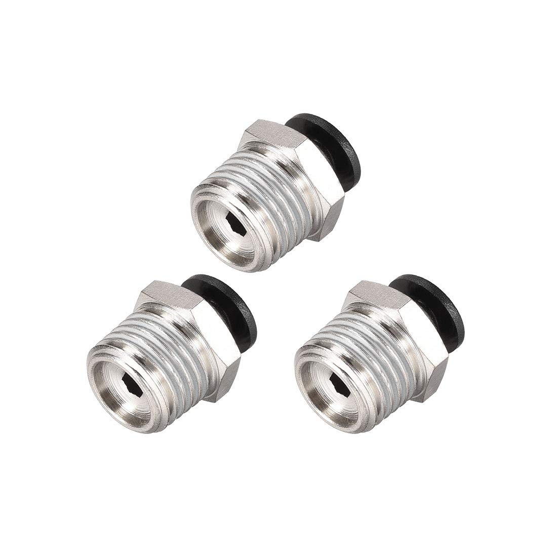sourcing map Straight Pneumatic Push to Quick Connect Fittings 1/4NPT Male X 4mm Tube OD Silver Tone 3pcs