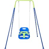 FUNLIO 3‑in‑1 Toddler Swing Set, Foldable Metal Stand, 4 Sandbags,Bluegreen | For Kids Aged 1‑10 Years, Baby Swing Set for Backyard/Indoor/Outdoor Play, Easy to Assemble &amp; Store