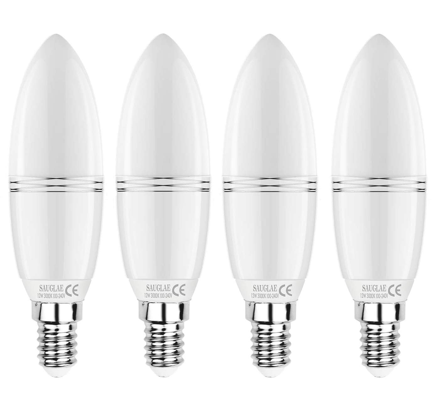 SAUGLAE E14 LED Candle Bulbs 12W, 100W Incandescent Bulbs Equivalent, 3000K Warm White, Non-Dimmable, 1380Lm, Small Edison Screw LED Light Bulbs, 4-Pack