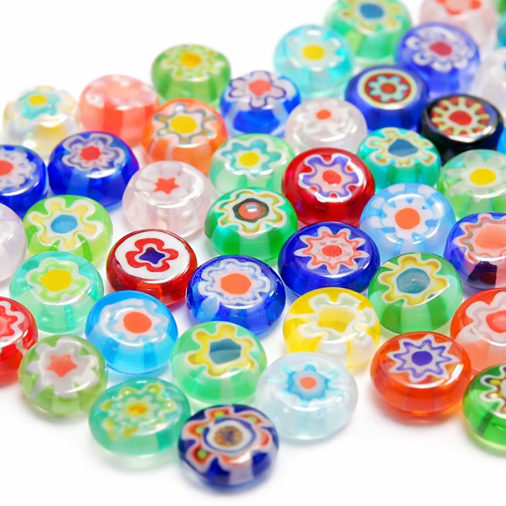 Millefiori Glass Beads 6 mm, 48 multi coloured jewellery package glass beads D83G