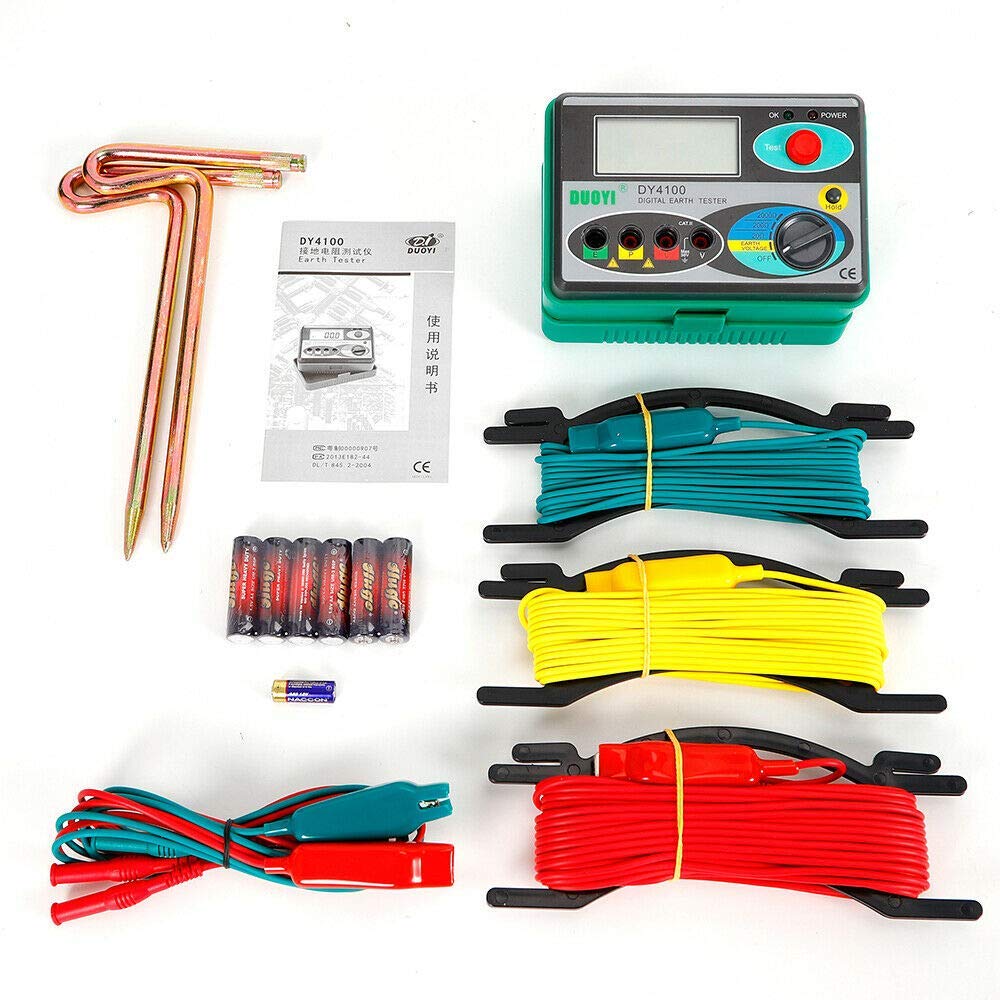 R.N.L DY4100 Megohmmeter Digital Earth Resistance Tester, 0.01Ω Resolution, Battery Powered, Modern, Green and Black, 1.9 kg, Ohmmeter, 30V, Tester