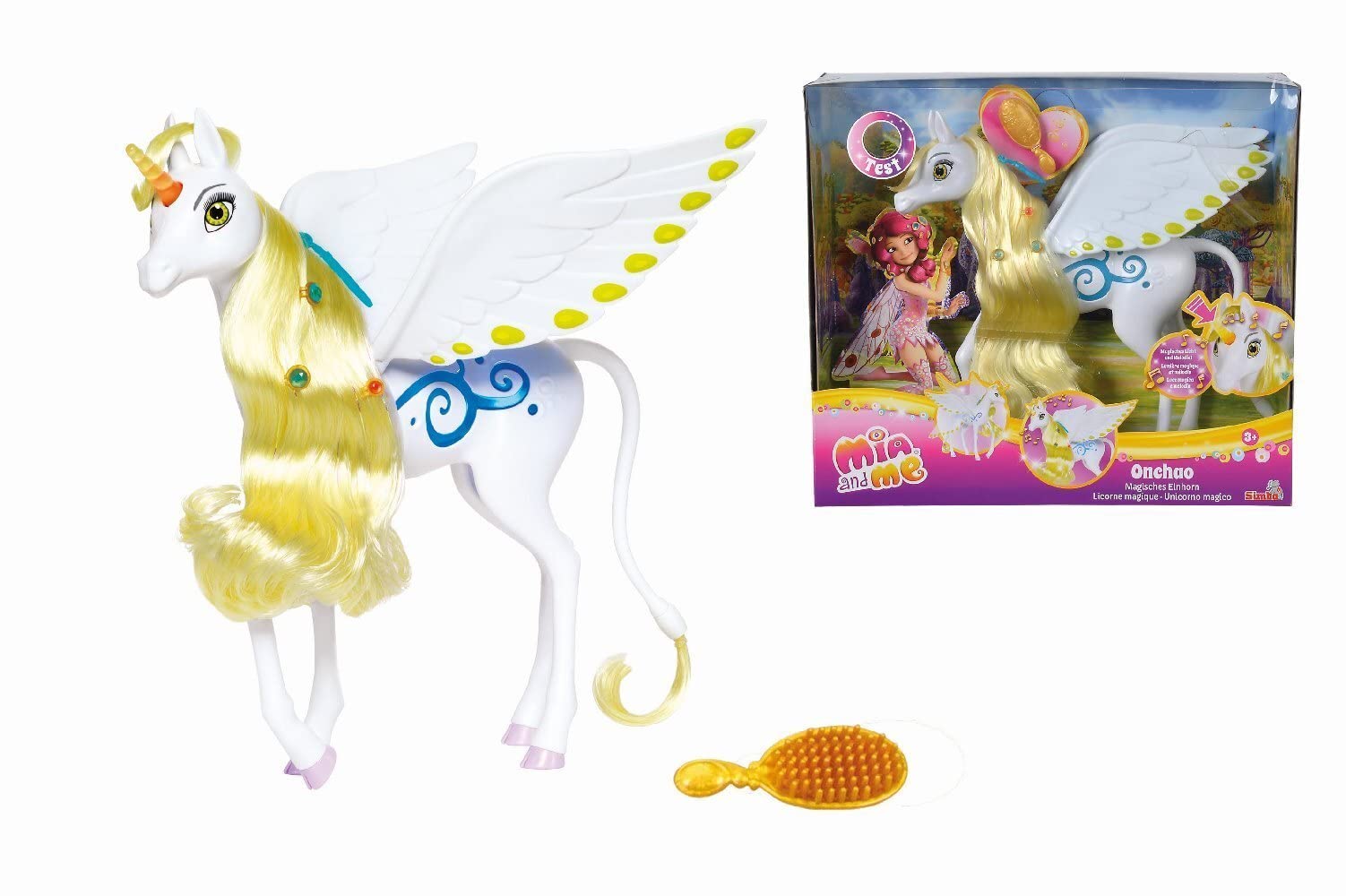 Simba 109480095 Mia and Me Magic Unicorn Onchao with Light and Sound/Moving Wings/Plays Title Song, 25 cm