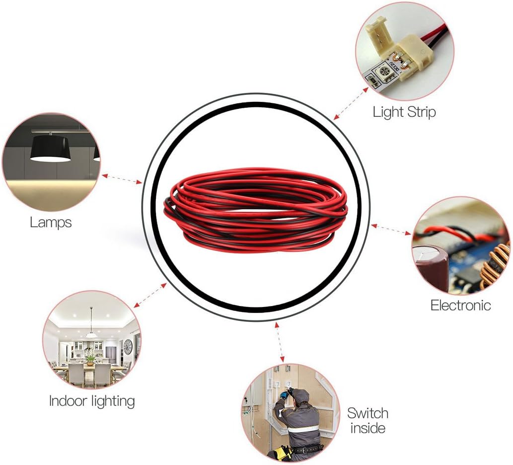 sourcing map Red Black Wire 2pin Extension Cable Cord 26 AWG Parallel Wire Tin Plated Copper 5M Length for LED Strip Light - Image 5