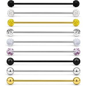 Vqoxaggi Industrial Piercing Jewelry Surgical Steel Industrial Bar Jewelry 9Pcs Extra Long Mix Sizes Straight Barbell for Wom