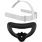 Head Strap and Face Cover Pad for Oculus Quest 2, Original Replacement Headstrap&amp;Sweatproof PU Leather Face Cushion Pad - VR Accessories Kit Compatible with Meta Quest 2 Headset