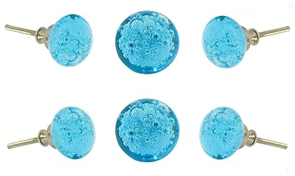 Set Of 6 Glass Jones Bead Turquoise Drawer Cabinet Knobs