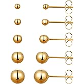 MDFUN 6 Pairs Surgical Stainless Steel Round Ball Stud Earrings Set for Women Men 3-7mm