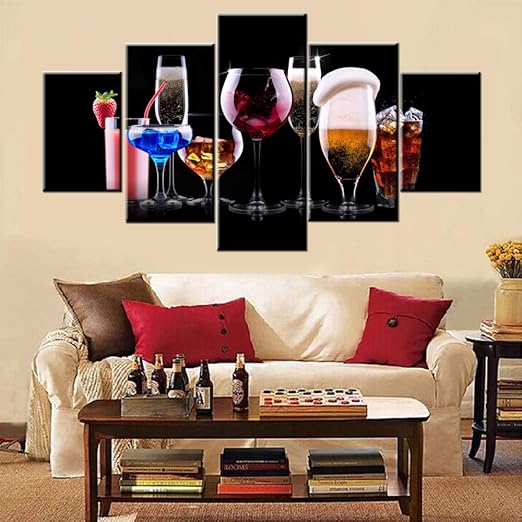 Amazon Com 5 Piece Canvas Wall Art For Kitchen Beer Wine And