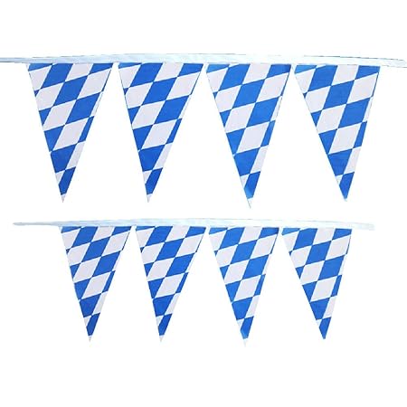 MIRRAY 10m Seppelhut Oktoberfest Bayern blau weiß Karneval Flagge 30 Seiten String Flag (Blau, 10M)