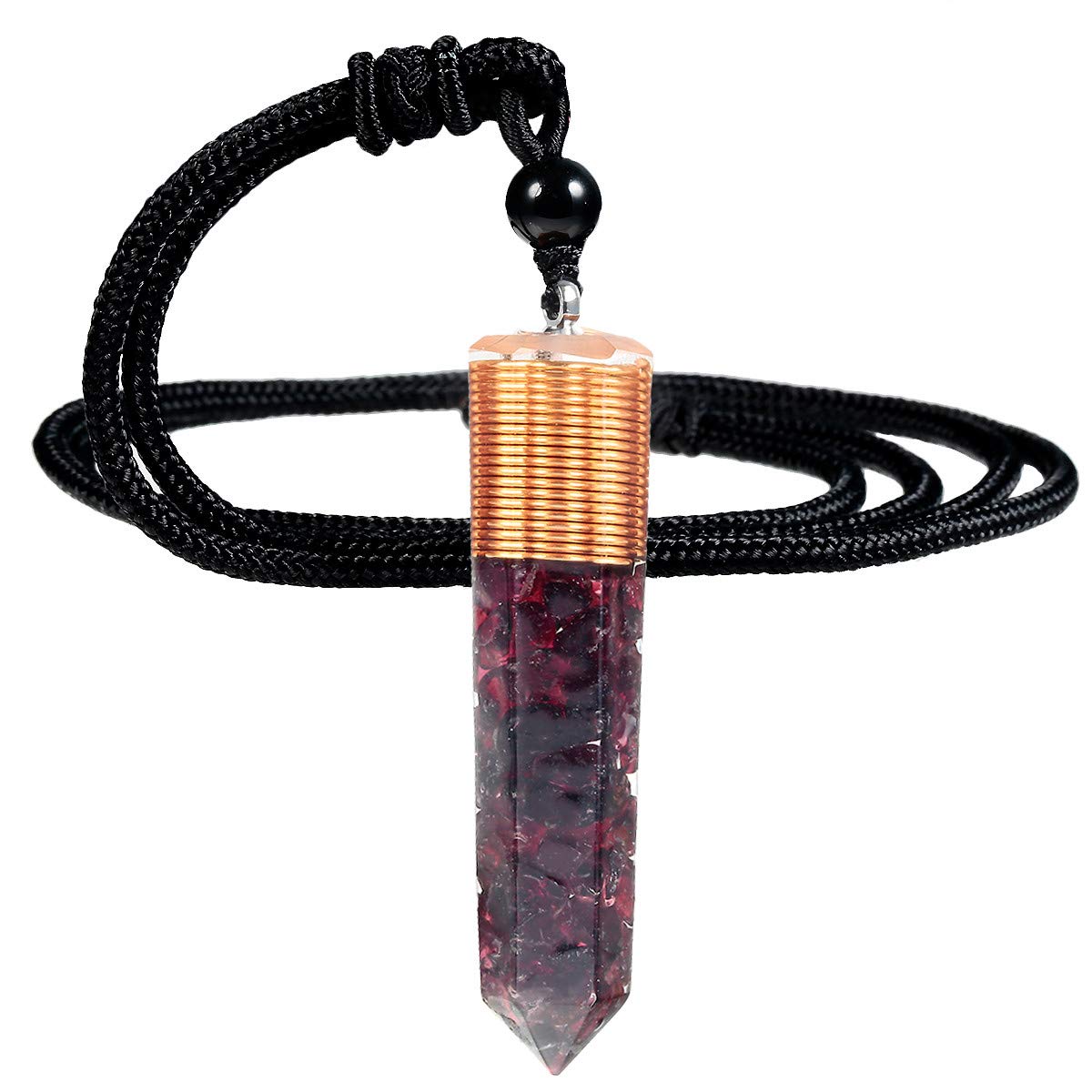 Nupuyai Garnet Healing Crystal Point Pendant Necklace for Women Men, Spiral Hexagonal Stone Pendant with Adjustable Cord 60cm