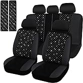 Hanaive Car Seat Cover Full Set Bling Women Velvet Auto Interior Covers Breathable Black Mesh Vehicle Seat Protector Universal Fit for Most of Sedan SUV Truck Minivan Airbag Compatible(Silver)