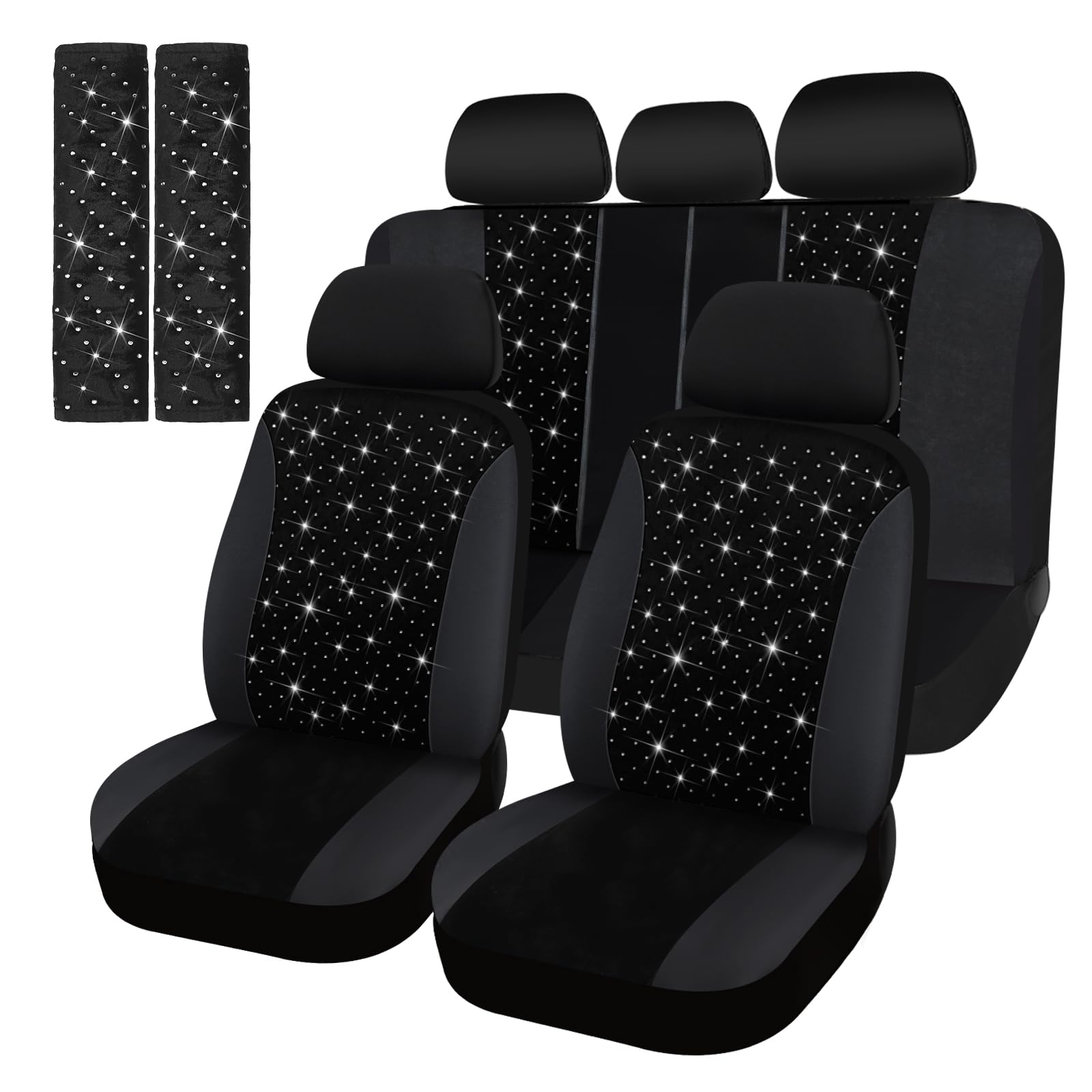 Photo 1 of Hanaive Car Seat Cover Full Set Bling Women Velvet Auto Interior Covers Breathable Black Mesh Vehicle Seat Protector Universal Fit for Most of Sedan SUV Truck Minivan Airbag Compatible(Silver)