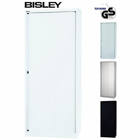 Bisley Rolladenschrank mit Schloss | Schrank aus Metall | Rolladen aus Kunststoff abschließbar inkl. 4 Einlegeböden | Rolllad