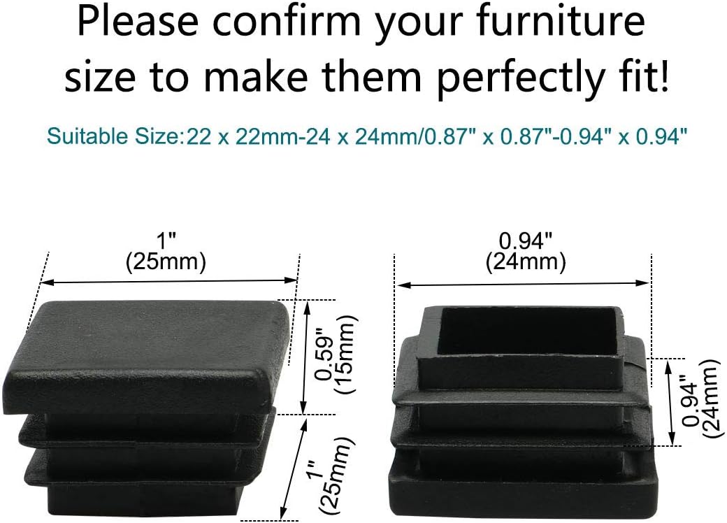 sourcing map Plastic Square Blanking End Cap Tubing Tube Inserts 25mm x 25mm 15 Pcs, Black - Image 3