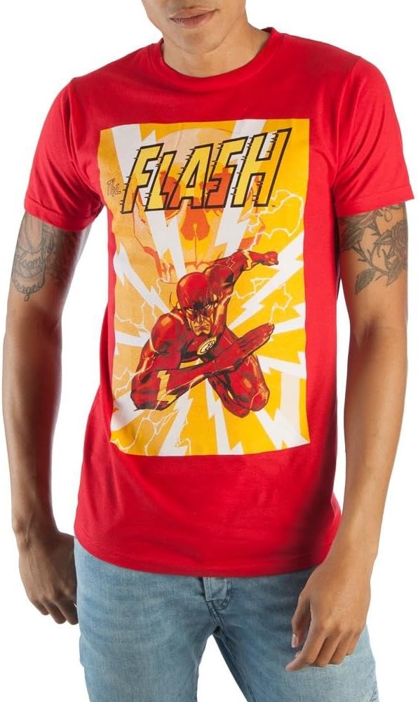 Awesome DC Comics The Flash In Action Men's Bright Red Graphic Print Boxed Cotton T-Shirt