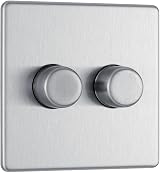 BG Electrical Intelligent Double Wall Dimmer Switch 2 Way Brushed Steel 200W