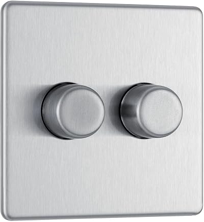 BG Electrical Intelligent Double Wall Dimmer Switch 2 Way Brushed Steel 200W