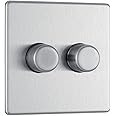 BG Electrical Intelligent Double Wall Dimmer Switch, 2 Way, Screwless Front Plate, Premium Flatplate, Brushed Steel, 200W, FBS82