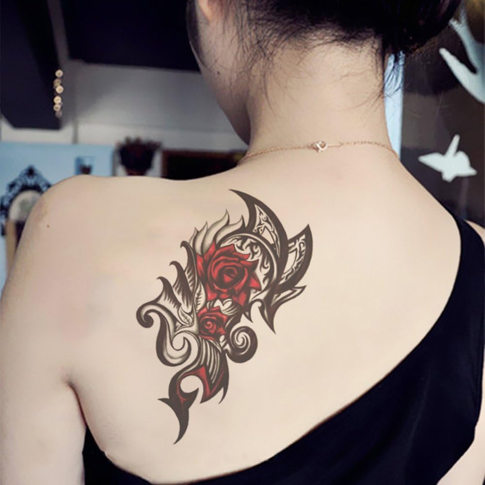 Yesallwas 4 Sheets Large Temporary Tattoo Sticker Fake Tattoos for Women Girls Models,Waterproof Long Lasting Body Art Makeup Sexy Realistic Arm Tattoos -Rose - Image 5