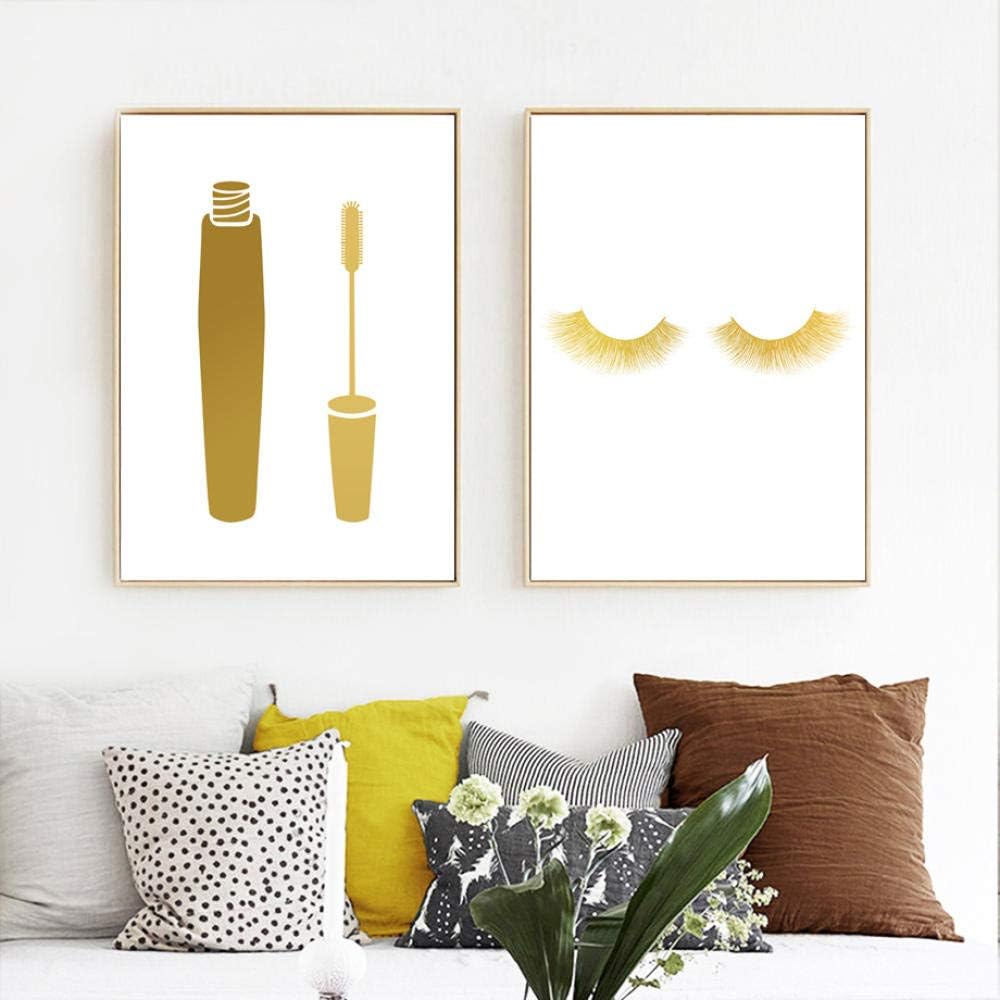 Kangbaby Gold Eyelash Wall Art Canvas Painting Nordic Posters And Prints Wall Pictures For Bathroom Beauty Salon Girly Wall Decor 60x100 Cm No Framed 2 Pcs Amazon Co Uk Kitchen Home