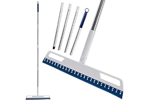 EUEDUE Multifunction Magic Air Broom, Silicone Broom with 56" Long Handle, 4 in 1 Rubber Squeegee Sweeper for Floor Bathroom Kitchen Shower Tile Pet Hair Fur Marble Glass Water Window Foam Cleaning (Blue)