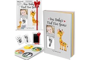 Novarena First 5 Years Baby Memory Book Journal Scrapbook 48 Pack Monthly Milestones Stickers & Clean-Touch Baby Safe Ink Pad