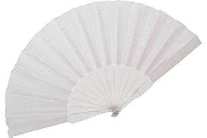 SiissaPeksid Glitter Women Handheld Fan with Shining Transparent Fan Rib – Ideal for Wedding, Church, Festival, Dance, Party Prom, Club, and EDM Accessories, White