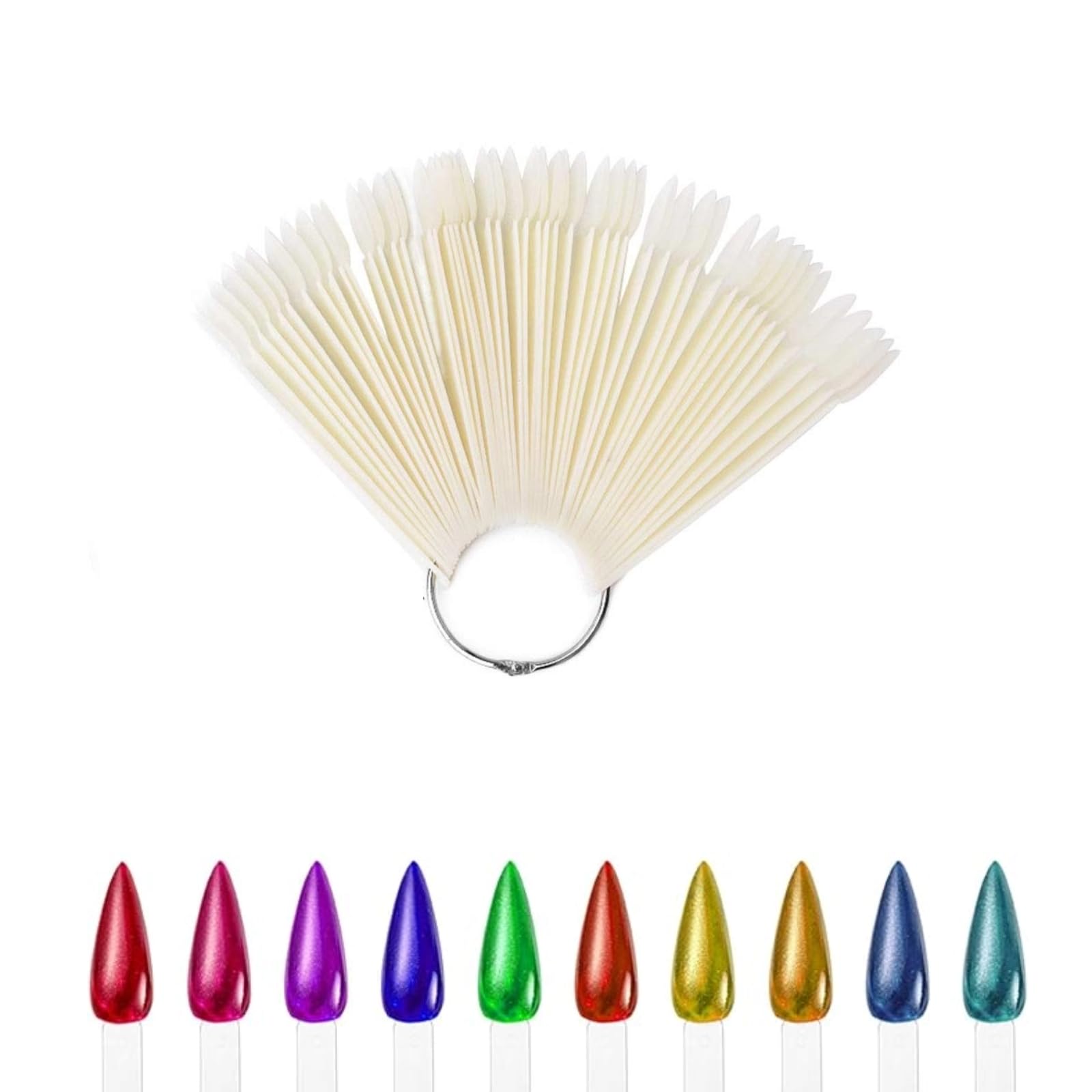 False Nail Sticks Fan Shaped Round Head Nail Polish Palette Display Card 50 Piece Transparent Nail Art Practice Tools Tips for Manicure