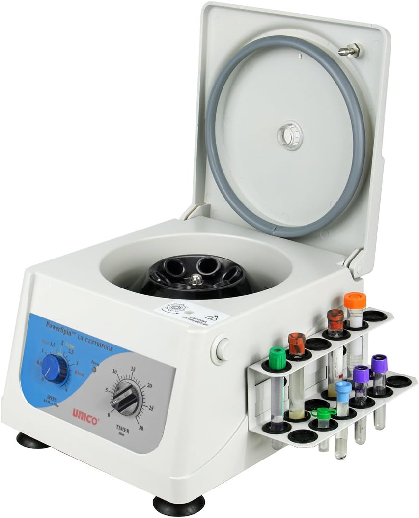 UNICO Powerspin LX Centrifuge, Variable Speed 300-4,000 RPM, 6 Place, 30 Min. Timer, 6X10Ml Or 3X15Ml Capacity with 18 Place Tube Holdster Rack C856H
