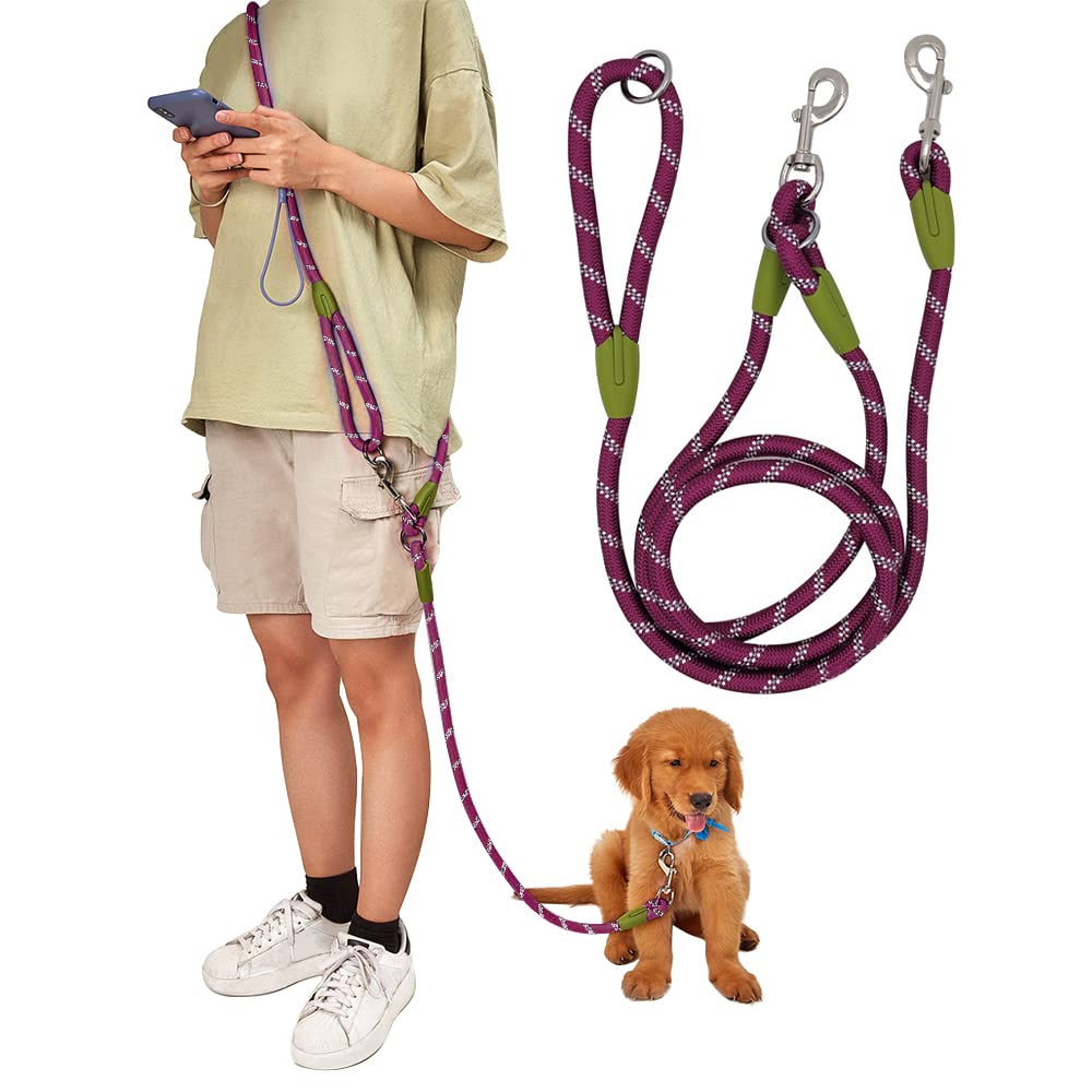pawstrip Hands Free Dog Leash Crossbody Dog Running Leash Handsfree Pet Rope for Hiking Training Heavy Duty Reflective Pet Walking Belt (Purple)