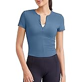 G4Free BareFeel Womens Workout Tops Short Sleeve Half Zip Slim Fit Athletic Shirts Gym Running Yoga Slight Crop Tshirts