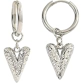 Textured Heart Dangle Hoop Dangle Earrings for Women, Detachable Heart Pendant Hoop Earrings Lightweight Fashion Trendy Jewelry