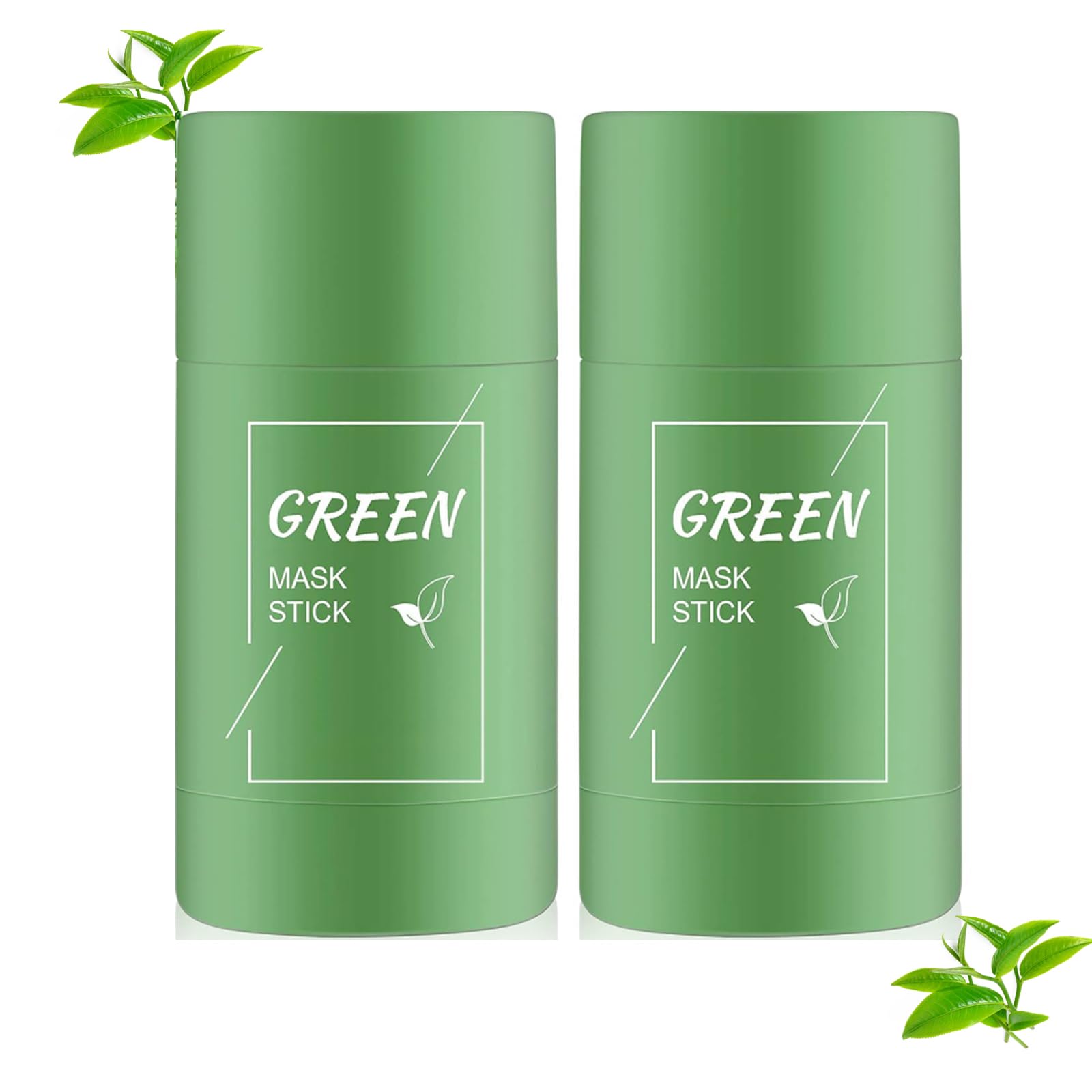 2Pcs Green Mask Stick, Green Tea Cleansing Mask Stick Deep Cleansing Oil Control Blackhead Remover, Green Stick for Face to Repair and Shrink Pores, Suitable for Women and Men of All Skin Types