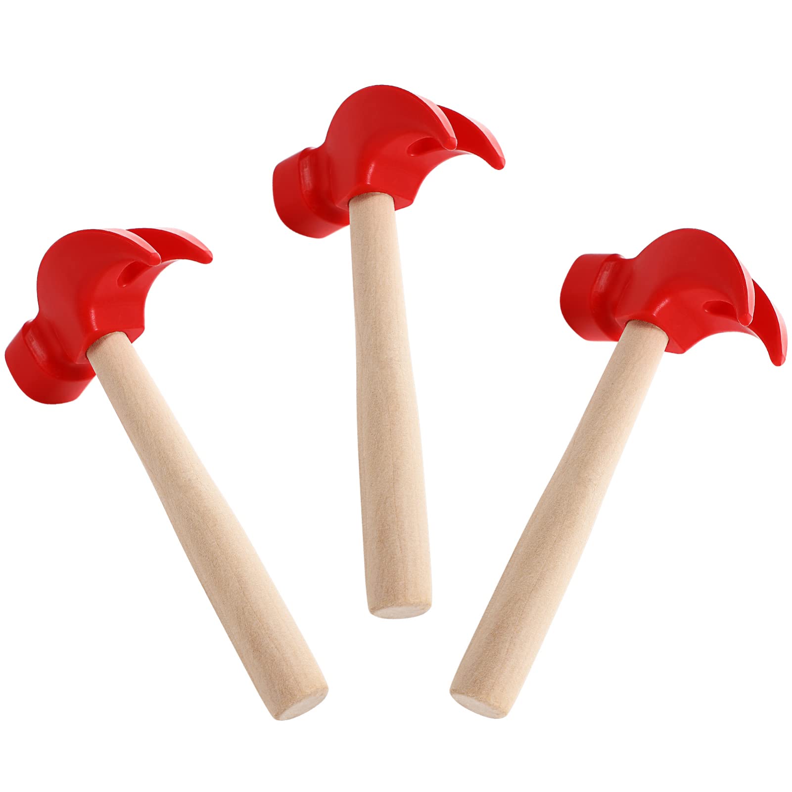 STOBOK Kids Wooden Hammers Red Mallets Gavel Toy 3pcs Maintenance Tools Pretend Play Educational Mallet Pounding Toy