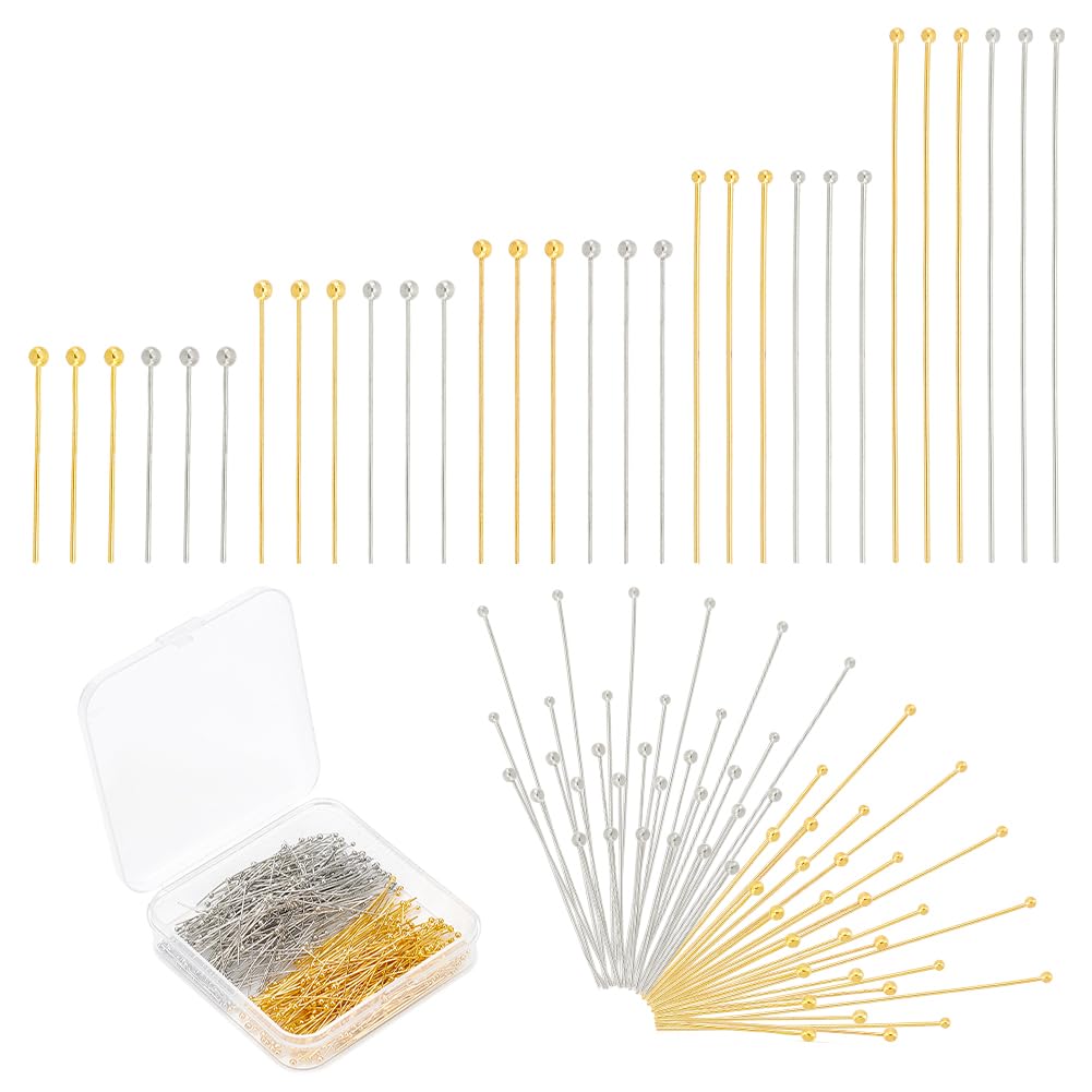 UNICRAFTALE about 500pcs 2 Colors Ball Head Pins 20~50mm Straight Head Pin Metal Eye Pins Findings End Headpins Findings for Craft Jewelry Making