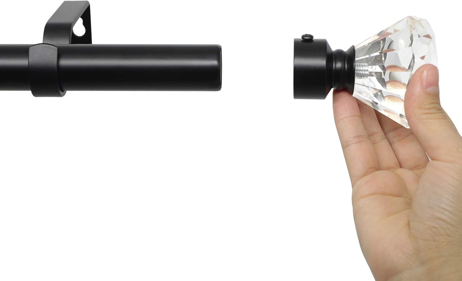 knobelite (1 Pack)1-Inch Diameter Single Window Treatment Curtain Rod, Crystal Finial Home Curtain Rods,22-inch to 42-inch Adjustable, Black Single Drapery Rod: Home Improvement