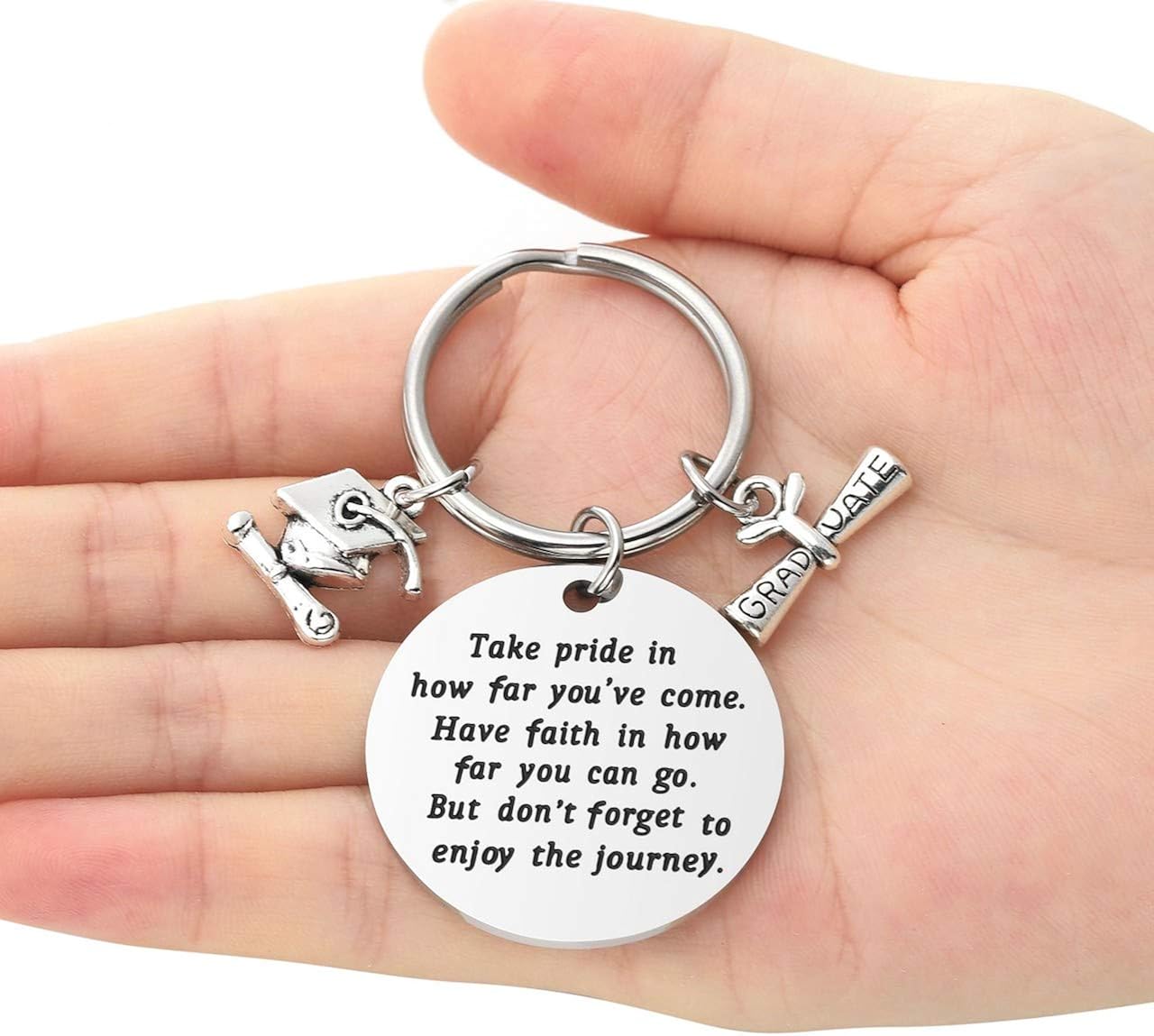 JOVIVI Stainless Steel Graduation Keyring with Engraving Diploma Bachelor Cap Pendant Inspirational Keychain Graduation Gift - Image 5