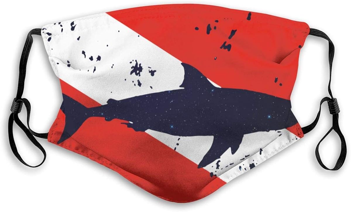 Vintage Shark Scuba Dive Flag Filters Mask Women Men Kids (Mask+2pcs Filters) Reusable Mouth Mask for Cycling