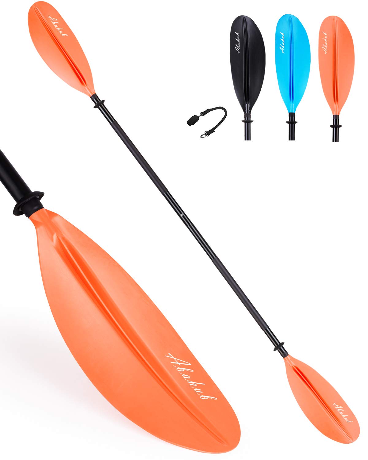 Abahub Kayak Paddle, 90.5 Inches Kayaking Oars for Boating, Canoeing with Free Paddle Leash, Aluminum Alloy Shaft Black/Blue/Green/Orange/Yellow Plastic Blades