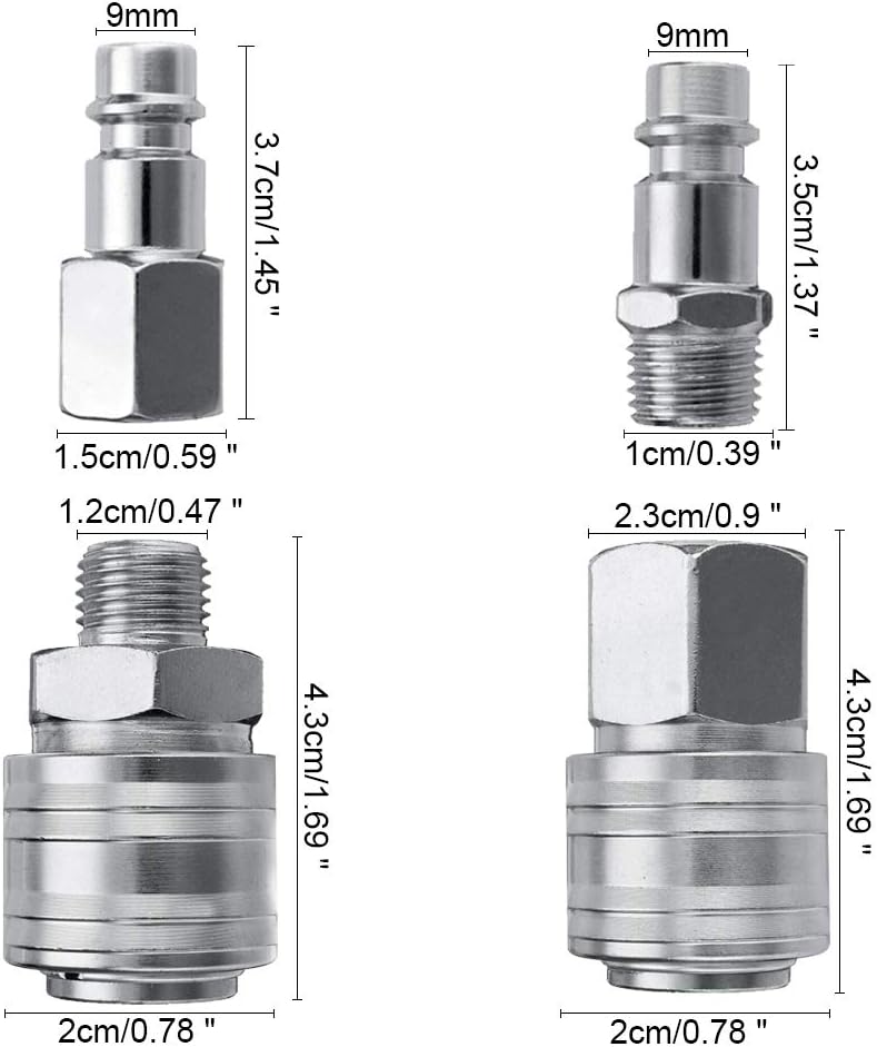 3DBUYER 12 Pcs Air Line Connectors 1/4" BSP Euro Airline Hose Compressor Fittings Air Coupler and Plug Kit Male Female Thread Quick Release Connector Fittings Set - Image 3