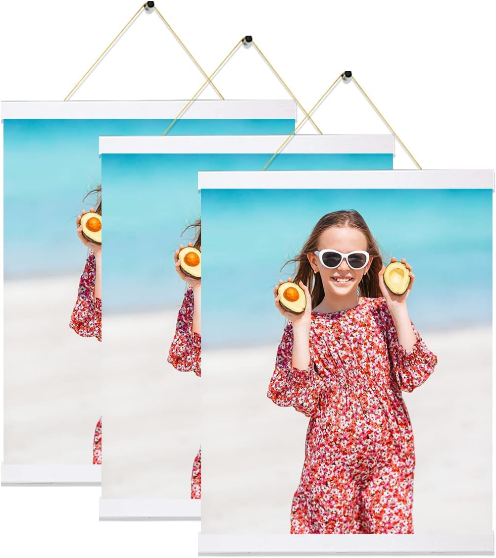 Wall Décor - YK artwood 3 Pack Magnetic Poster Hanger Frame White, 8x10 8x12 8x16 Poster Frame Wood Wooden Magnet Print Posters Dowel Scroll Hanger Hangers Hanging Kit for Walls Map Canvas Artwork