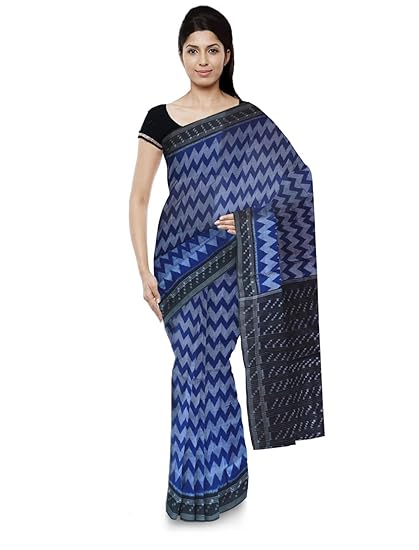 Odisha handloom Sambalpuri Handloom Womens Cotton Saree (Black & Blue)