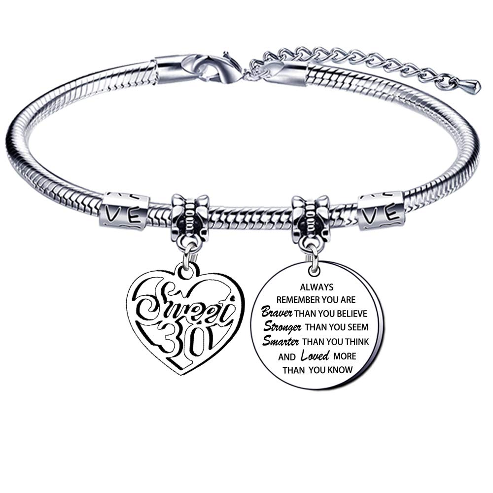 GUOYU 13th 16th 18th 21st 30th 40th 50th 60th 70th Birthday Bracelet for Women Girl Family Lovely Jewellery for Her (30th birthday bracelet)