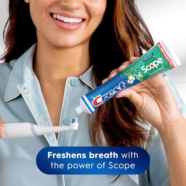 CREST + SCOPE WHITENING TOOTHPASTE – PACK OF 3, 5.4 OZ TUBES – ANTICAVITY FLUORIDE TOOTHPASTE, FRESH BREATH, KILLS GERMS – TARTAR PROTECTION, ENAMEL PROTECTION – MINTY FRESH FLAVOR