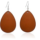 KaFu Retro Bohemian Natural Wood Teardrop Earrings Lightweight Geometric African Handmade Wooden Dangle Drop Earrings for Women Girls Statement Jewelry