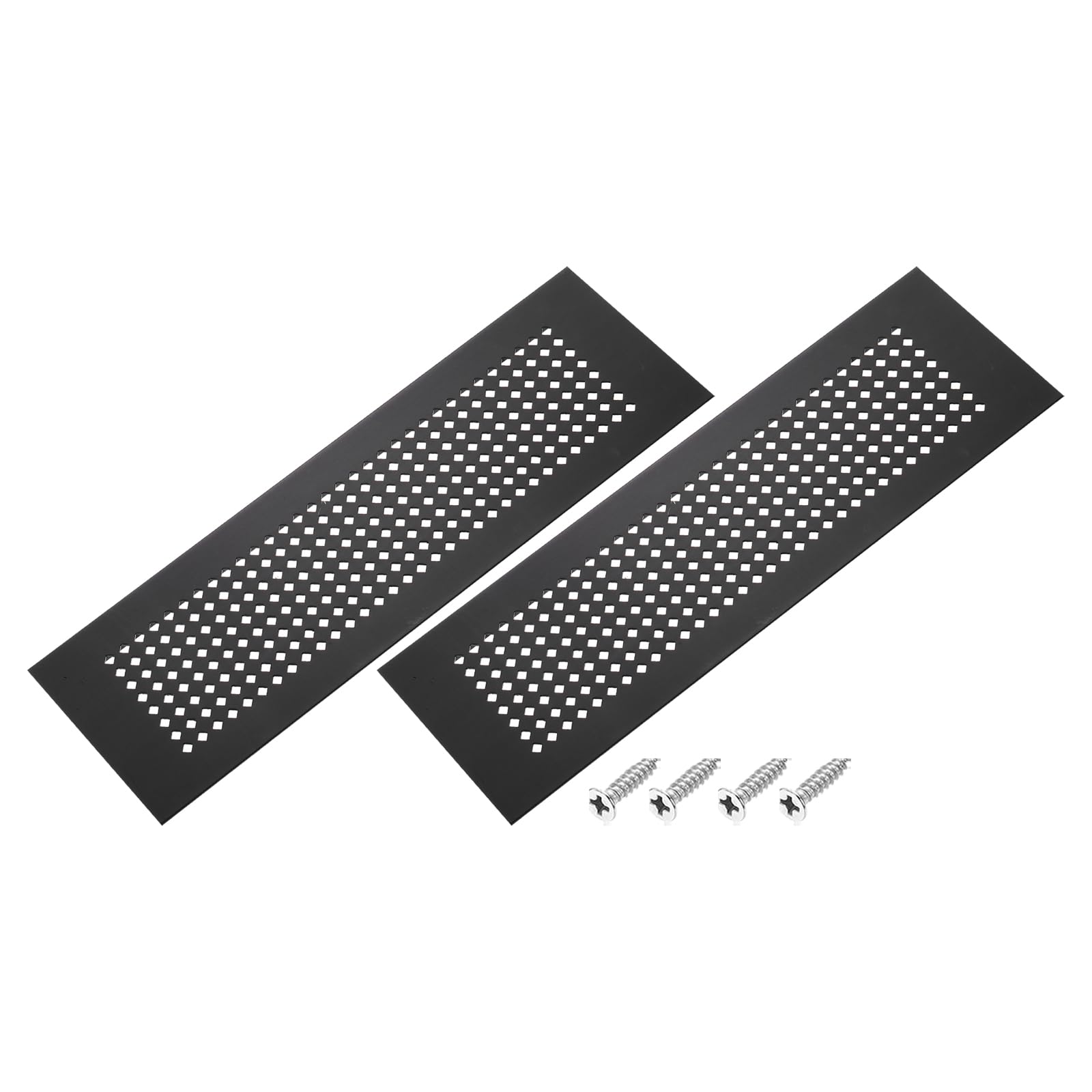 Photo 1 of PATIKIL 12 x 3 Inch Door Air Vent Cover, 2 Pcs Aluminum Grille Ventilation Cover Louvered Diamond Hole with Mounting Screws for Cabinet Wardrobe Door, Black