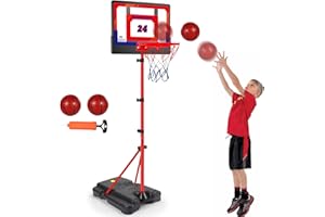 AUGTOY Kids Basketball Hoop Adjustable Height 3.5 ft-6.2 ft Indoor & Outdoor Portable Toddler Basketball Goal with Ball Pump Yard Games Coolest Toys for Boy Girl Age 2-4-6-8 First Gift Playset