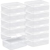 Clear Plastic Mini Storage Containers Box - Empty Plastic Bead Containers with Lids - Hinged Lid for Beads, Earplugs, Pins, Small Items - 12 Pack (5.6 x 4.1 x 1.9 inch)