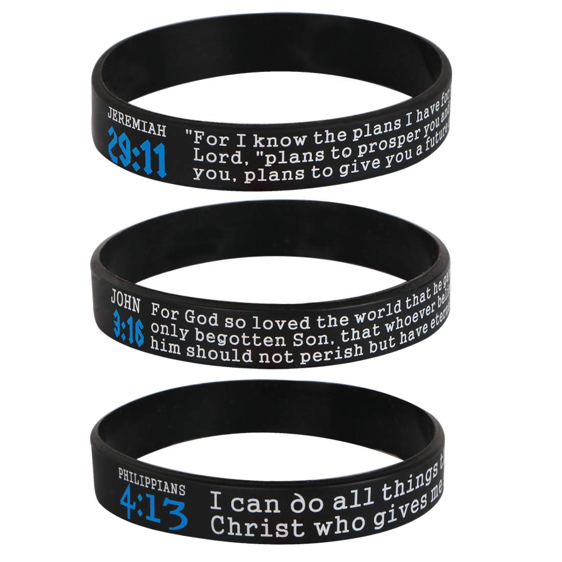 kilofly 3 pcs Christian Scripture Quote Bible Verse Silicone Bracelet Wristbands